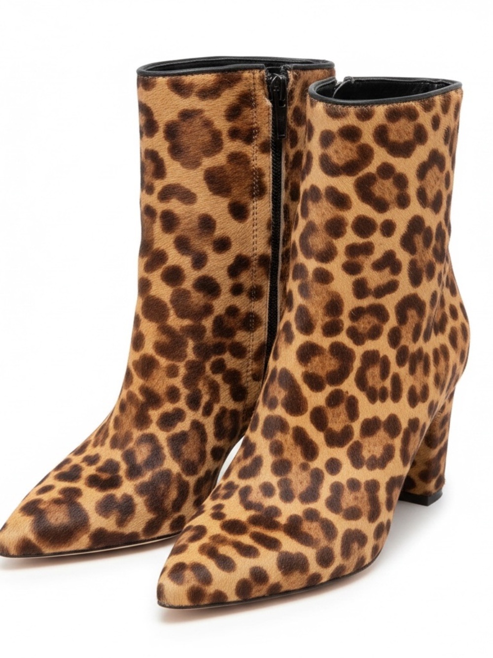 Marc Fisher Leopard Print Pointed Toe Ankle Boots - Brown/Black